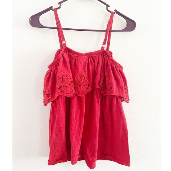 Torrid Women's Eyelet Babydoll Cold Shoulder Tank Blouse in Red - Picture 5 of 6